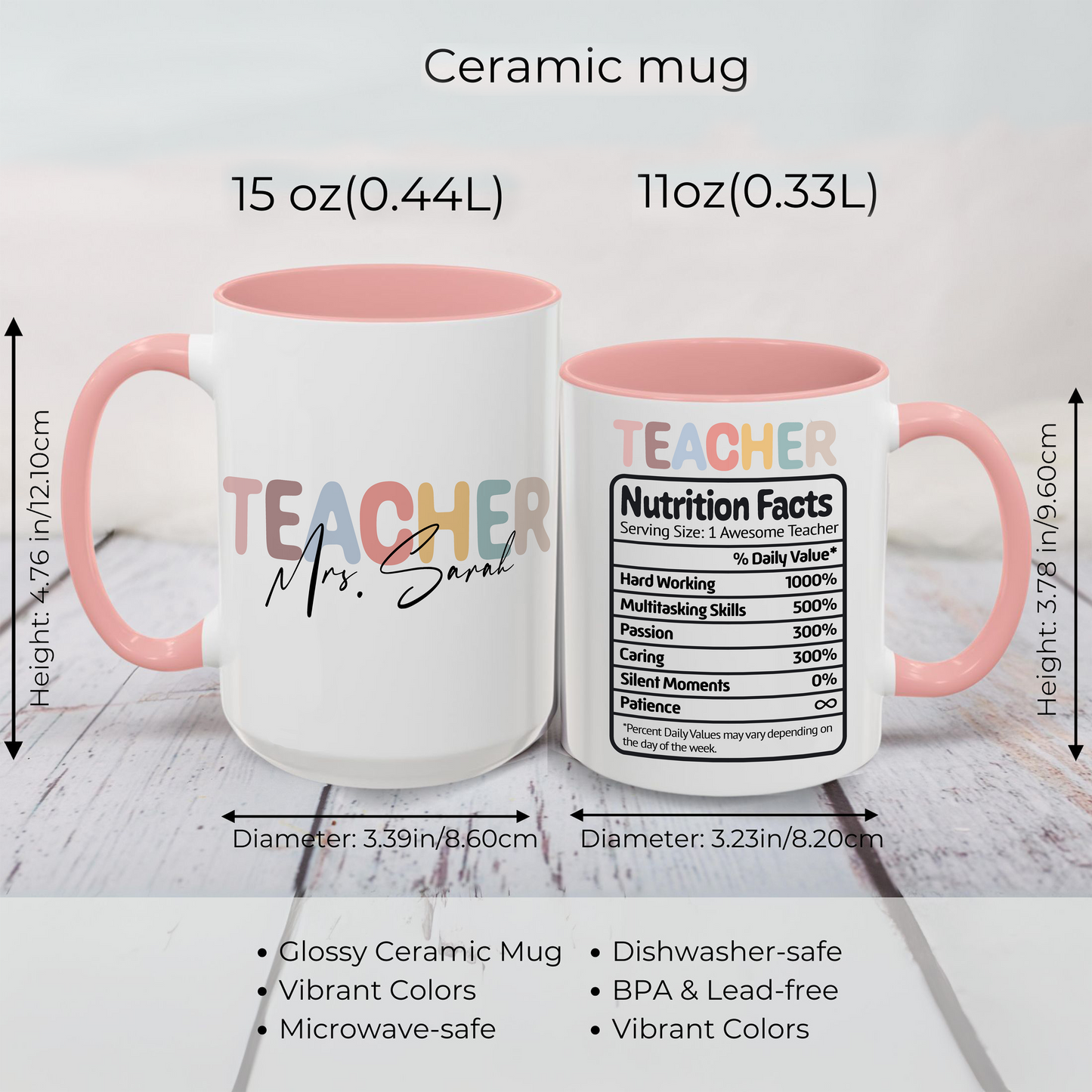 Personalized Teacher Nutrition Facts Mug