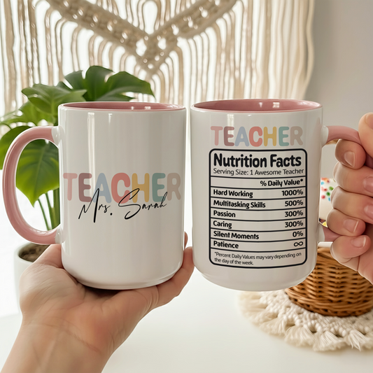 Personalized Teacher Nutrition Facts Mug